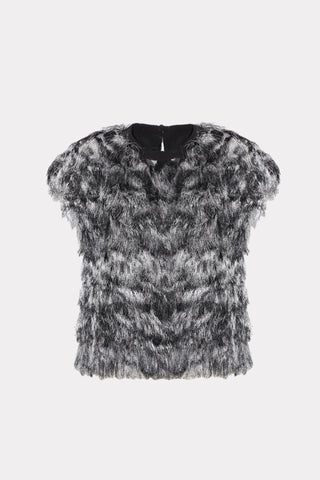 Luxe Fur-Effect Blouse Black-White - Julia Allert