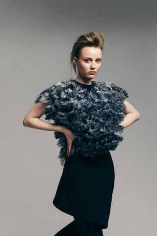 Luxe Fur-Effect Blouse Black-White - Julia Allert