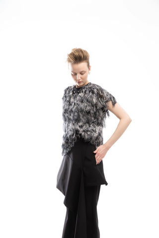Luxe Fur-Effect Blouse Black-White - Julia Allert