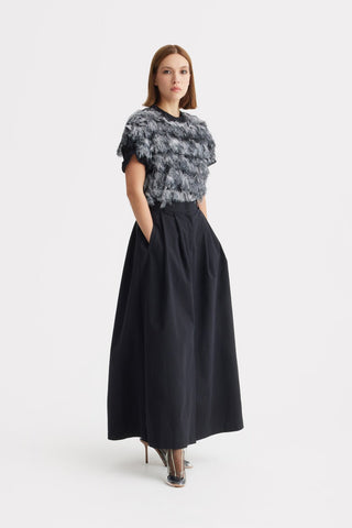 Luxe Fur-Effect Blouse Black-White - Julia Allert