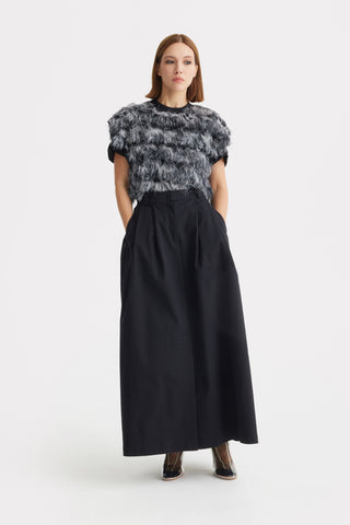 Luxe Fur-Effect Blouse Black-White