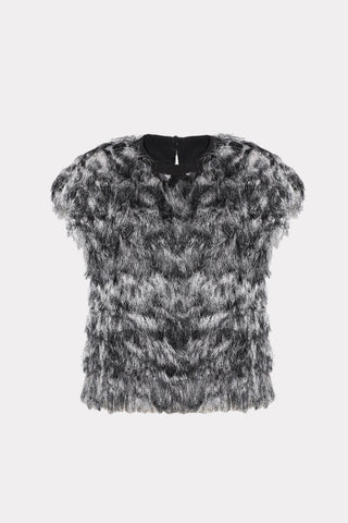 Luxe Fur-Effect Blouse Black-White