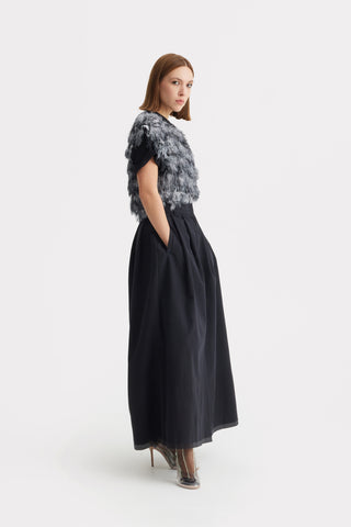 Luxe Fur-Effect Blouse Black-White