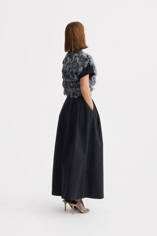 Luxe Fur-Effect Blouse Black-White