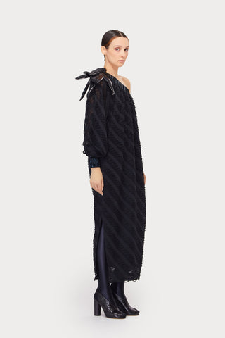 Luxury Elegance One-Sleeve Long Dress Black