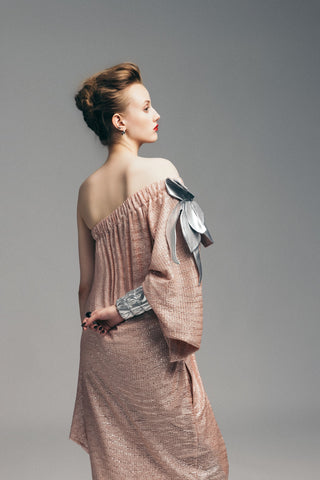 Luxury Elegance One-Sleeve Long Dress Rose Silver