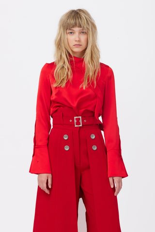 Luxury Silk-Feel Satin Blouse Red - Julia Allert