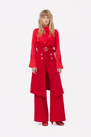 Luxury Silk-Feel Satin Blouse Red - Julia Allert