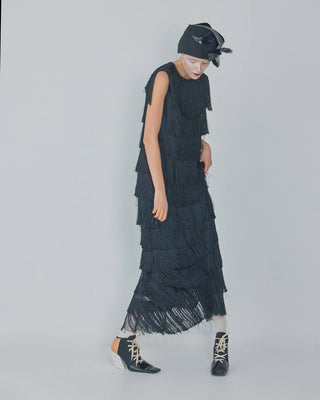 Maxi Fringed Evening Dress Black - Julia Allert