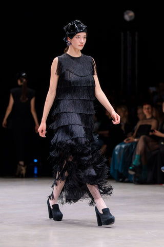 Maxi Fringed Evening Dress Black - Julia Allert
