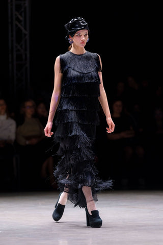 Maxi Fringed Evening Dress Black - Julia Allert