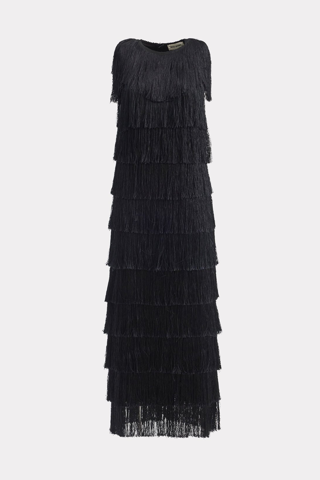black dress with fringe Short Stretch95% Polyester 5% Spandex Maxi Fringed Evening Dress Black