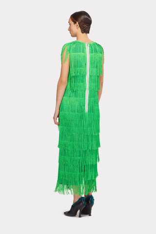 Maxi Fringed Evening Dress Green