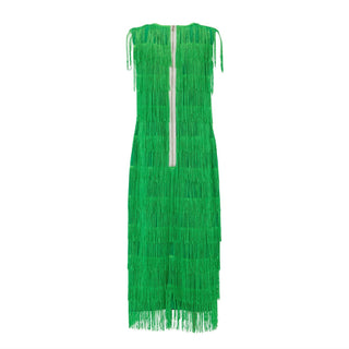 Maxi Fringed Evening Dress Green