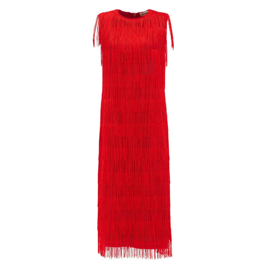Maxi Fringed Evening Dress Red