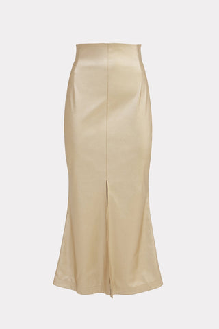 Mermaid Faux Leather Midi Skirt With Slit - Gold - Julia Allert