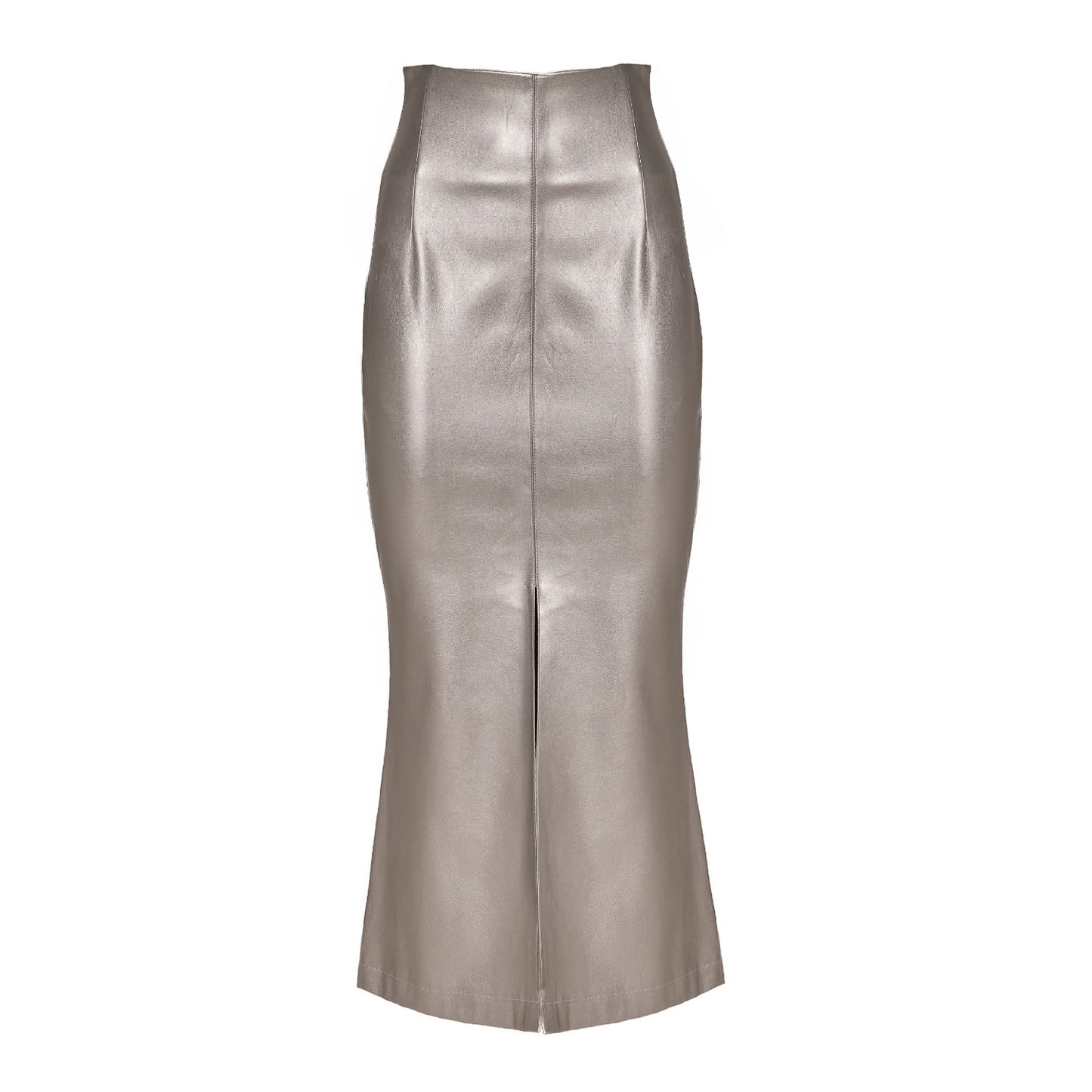 Mermaid Faux Leather Midi Skirt With Slit Silver
