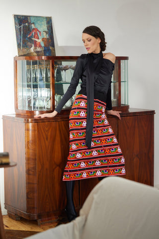 Mid-Calf Embroidered Skirt With Ornate Pattern Colorful - Julia Allert