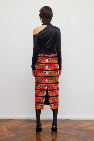 Mid-Calf Embroidered Skirt With Ornate Pattern Colorful - Julia Allert