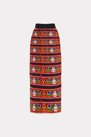 Mid-Calf Embroidered Skirt With Ornate Pattern Colorful - Julia Allert