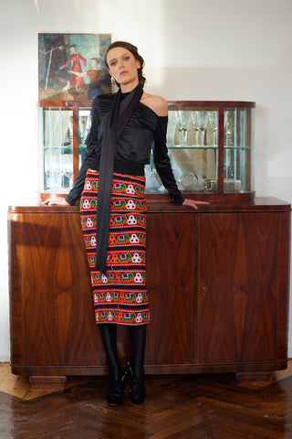 Mid-Calf Embroidered Skirt With Ornate Pattern Colorful - Julia Allert