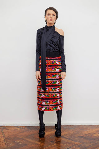 Mid-Calf Embroidered Skirt With Ornate Pattern Colorful - Julia Allert