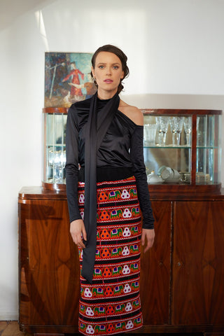Mid-Calf Embroidered Skirt With Ornate Pattern Colorful - Julia Allert