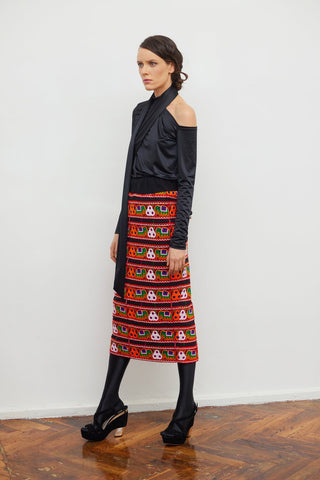 Mid-Calf Embroidered Skirt With Ornate Pattern Colorful - Julia Allert