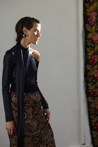 Mid-Calf Embroidered Skirt With Shimmering Threads