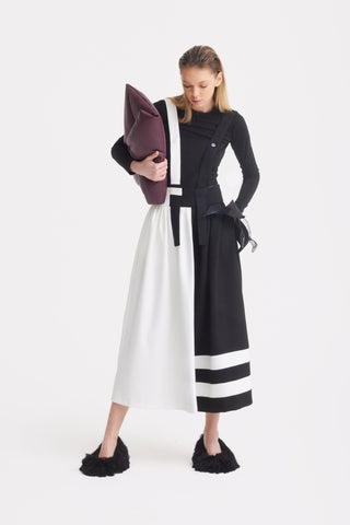 Midi Apron Dress With Adjustable Straps - Black Ivory - Julia Allert