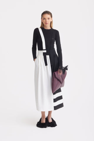 Midi Apron Dress With Adjustable Straps - Black Ivory - Julia Allert