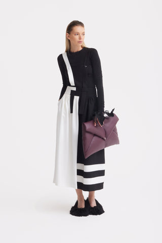 Midi Apron Dress With Adjustable Straps - Black Ivory - Julia Allert