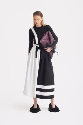 Midi Apron Dress With Adjustable Straps - Black Ivory - Julia Allert
