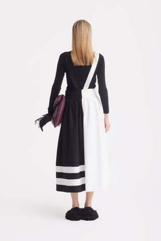 Midi Apron Dress With Adjustable Straps - Black Ivory - Julia Allert