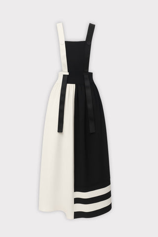 Midi Apron Dress With Adjustable Straps - Black Ivory - Julia Allert
