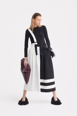 Midi Apron Dress With Adjustable Straps - Black Ivory - Julia Allert