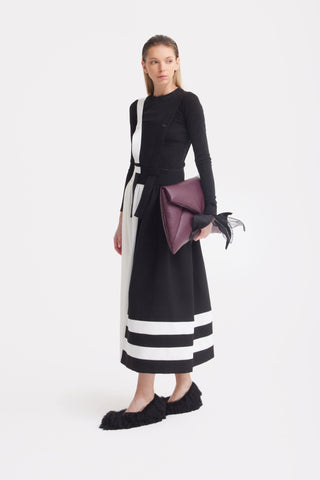 Midi Apron Dress With Adjustable Straps - Black Ivory - Julia Allert