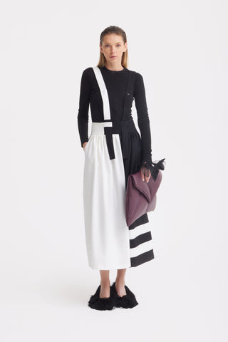 black and ivory dress Midi Apron Dress With Adjustable Straps