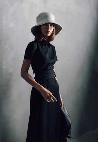 Midi Black Dress With Belt - Julia Allert