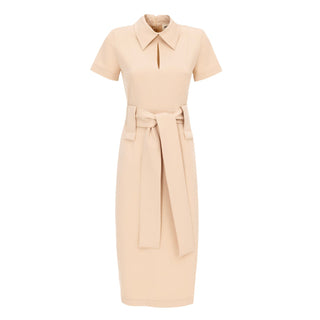 Midi Dress With Belt Beige