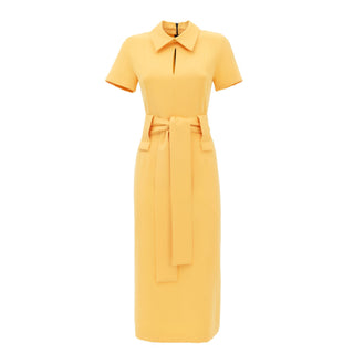 Midi Dress With Belt Pale Yellow