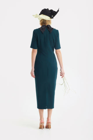 Polished Fitted Midi Short Sleeve Dress - Green