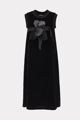 Midi Velvet Sleeveless Dress With Decor Black