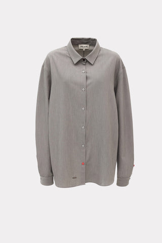 Minimalist Button-Up Shirt with Red Detail Grey