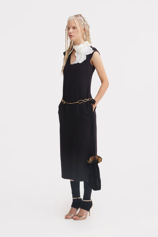 Modern Business Sheath Dress With Decorative Collar - Black - Julia Allert
