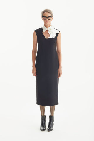 Modern Business Sheath Dress With Decorative Collar - Black - Julia Allert