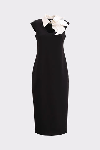 Modern Business Sheath Dress With Decorative Collar - Black