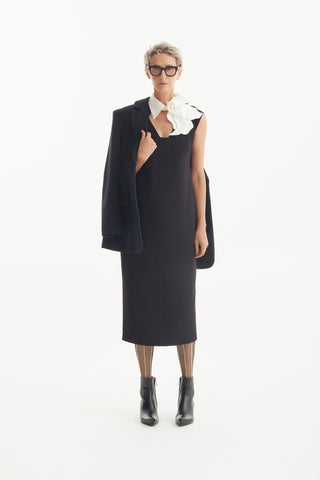 Modern Business Sheath Dress With Decorative Collar - Black