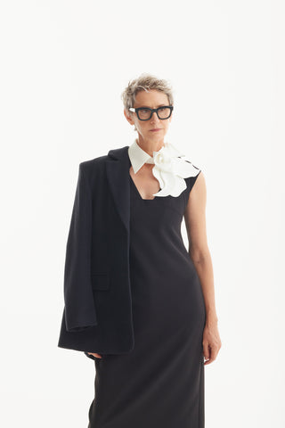 Modern Business Sheath Dress With Decorative Collar - Black