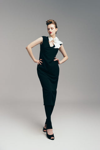 Modern Business Sheath Dress With Decorative Collar - Black